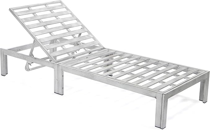 LeisureMod Modern Weathered Grey Aluminum Chaise Lounge Chair – Outdoor Patio Lounge with Cushions, Blue