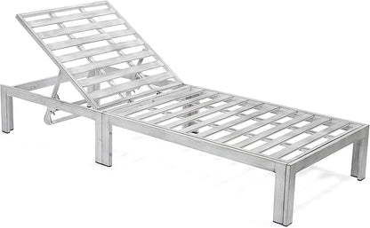 LeisureMod Modern Weathered Grey Aluminum Chaise Lounge Chair – Outdoor Patio Lounge with Cushions, Blue