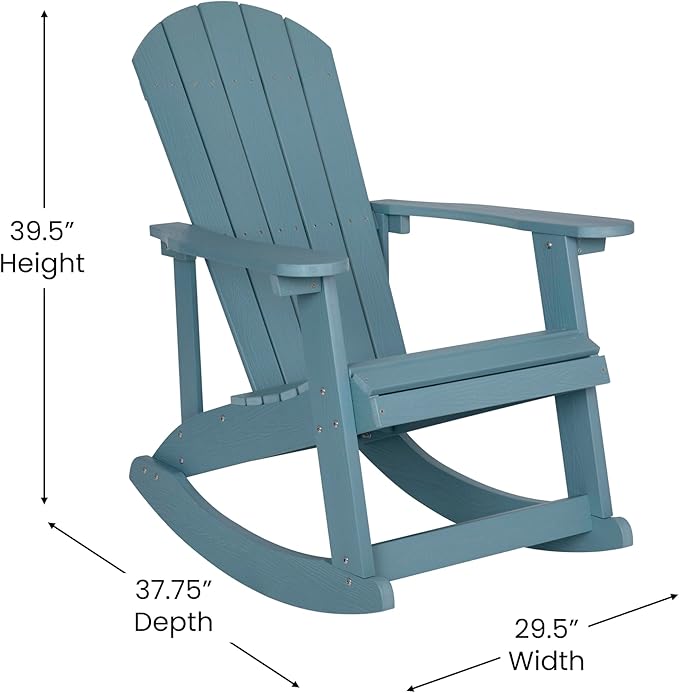 Flash Furniture Set of 2 Savannah Adirondack Rocking Chairs - Commercial Grade All-Weather Sea Foam Poly Resin Wood - Photo 3