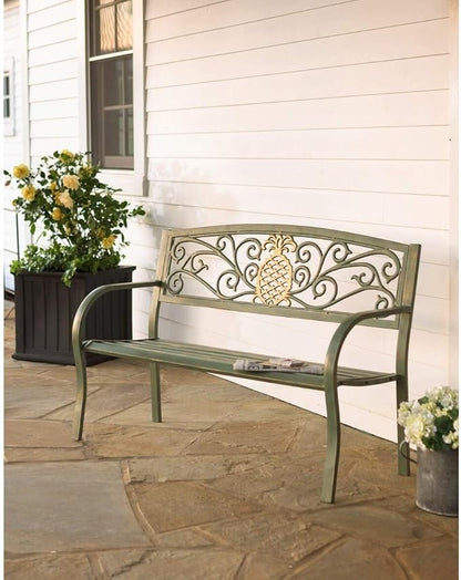 Pineapple Metal Garden Bench Green Aluminum Backed