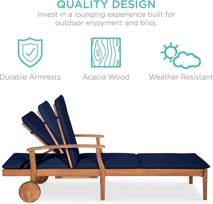 Best Choice Products 79x26in Acacia Wood Chaise Lounge Chair Recliner, Outdoor Furniture for Patio - Photo 5