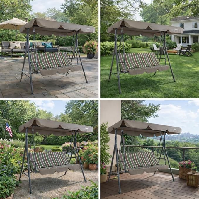 Kozyard Alicia 3-Seat Patio Swing, Outdoor Canopy Swing with Steel Frame - Photo 6