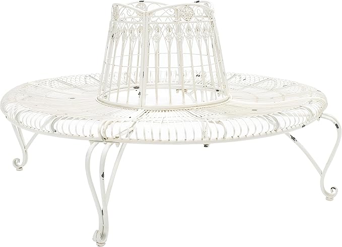 Safavieh PAT5019B Outdoor Collection Ally Darling Antique White Wrought Iron 60-inch Round Tree Bench