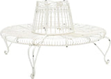 Safavieh PAT5019B Outdoor Collection Ally Darling Antique White Wrought Iron 60-inch Round Tree Bench - Photo 8