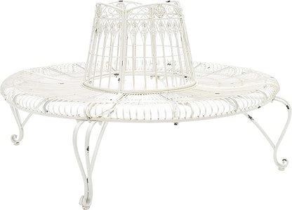 Safavieh PAT5019B Outdoor Collection Ally Darling Antique White Wrought Iron 60-inch Round Tree Bench