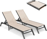Outdoor Chaise Lounge Chairs Set of 2, No Assembly Required, 5-Position Adjustable Backrest - Photo 1