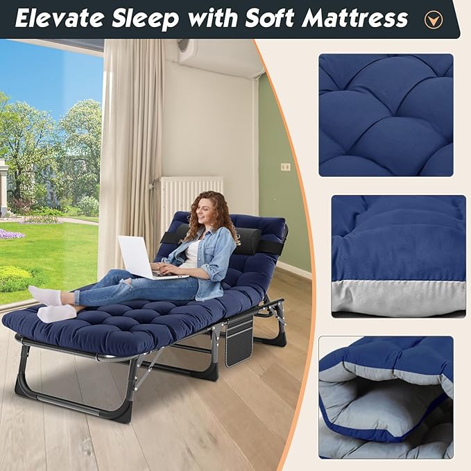 MOPHOTO Folding Chaise Lounge Chair 5-Position, Folding Cot, Heavy Duty Patio Chaise Lounges for Outside, Poolside - Photo 4
