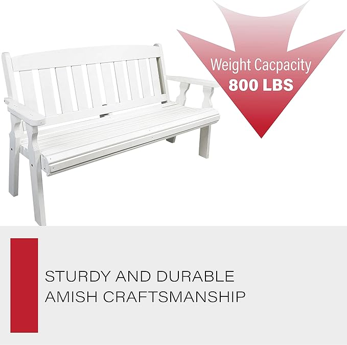 Amish Casual Outdoor Heavy Duty 800 LB Mission Pressure Treated Garden Bench(5 Foot, Semi-Solid White Stain)