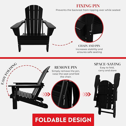 Costaelm Outdoor Folding Chair, Outdoor Seating Folding Firepit Chairs, All Weather Poly Adirondack Chair for Deck Backyard Garden Lawn Pool Patio, Black
