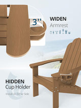 LUE BONA Wood-Grain HDPE Adirondack Chairs Set of 4 - Weather Resistant Seating with Cup Holder for Patio, Fire Pit - Photo 3