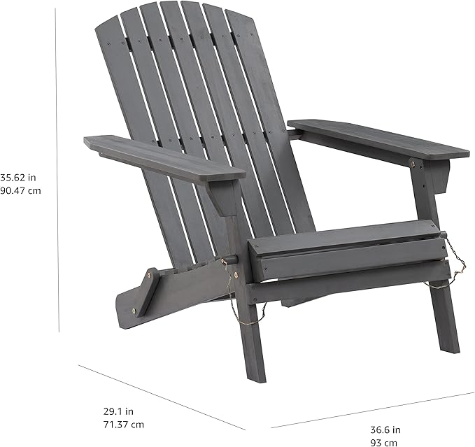 Amazon Aware FSC Certified Outdoor Folding Adirondack Chair, Acacia Wood, Dark Grey