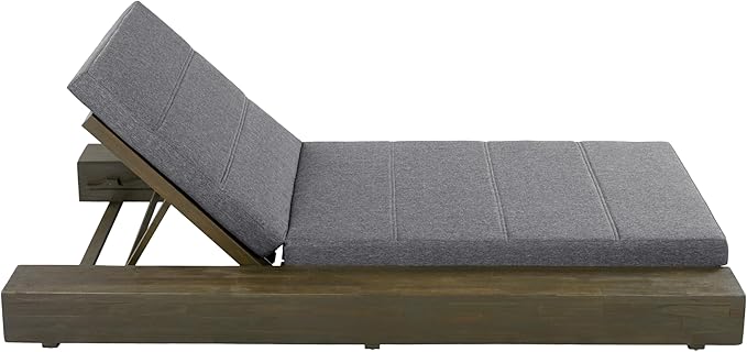 Christopher Knight Home Tory Acacia Wood Chaise Lounge Chair Outdoor, Poolside Sun Lounger Recliner, Patio Outdoor Chaise Lounge with Cushions, Adjustable Backrest Single Lounge Sofa, Grey