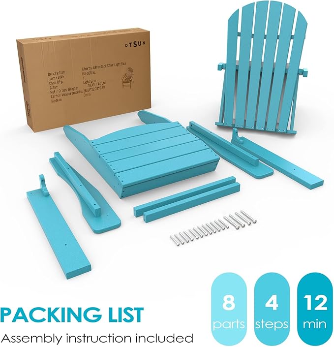 OTSUN Adirondack Chair, Large Lawn Chair, Outdoor Chair with Durability and Weather Resistance, HDPE Patio Chair for Yard, Porch, Garden, Deck, Swimming Pool, Blue