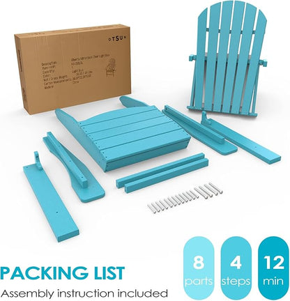 OTSUN Adirondack Chair, Large Lawn Chair, Outdoor Chair with Durability and Weather Resistance, HDPE Patio Chair for Yard, Porch, Garden, Deck, Swimming Pool, Blue