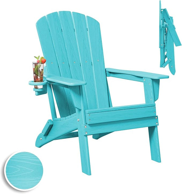 Plawdlik Folding Adirondack Chair, SGS Tested, Wooden Textured with Cup Holder - Photo 1