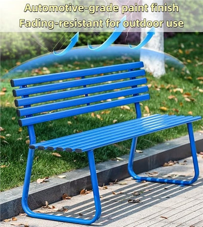 Modern Metal Garden Bench, Weatherproof Colorful Outdoor Bench, Sturdy Steel Frame Long Chair for Park, Lawn, Yard, Porch(White,47.2in)