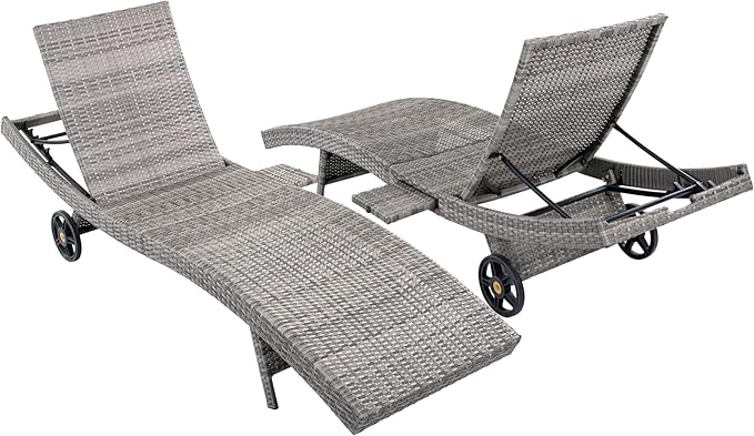 LUMISOL Patio Wicker Chaise Lounge Chairs Set of 2 - Photo 9