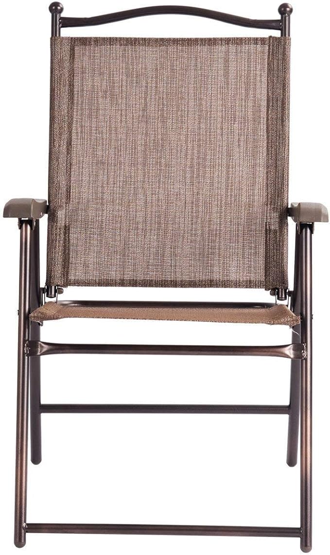 Giantex Set of 2 Patio Folding Chairs, Outdoor Patio Dining Chairs w/Armrest, Sling Back, Metal Frame - Photo 6
