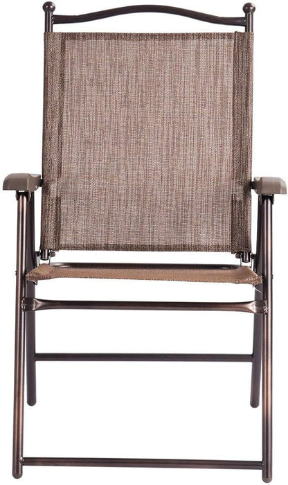 Giantex Set of 2 Patio Folding Chairs, Outdoor Patio Dining Chairs w/Armrest, Sling Back, Metal Frame, Outside Use for Lawn Camping Garden Pool Beach Yard Lounge, No Assembly, Brown