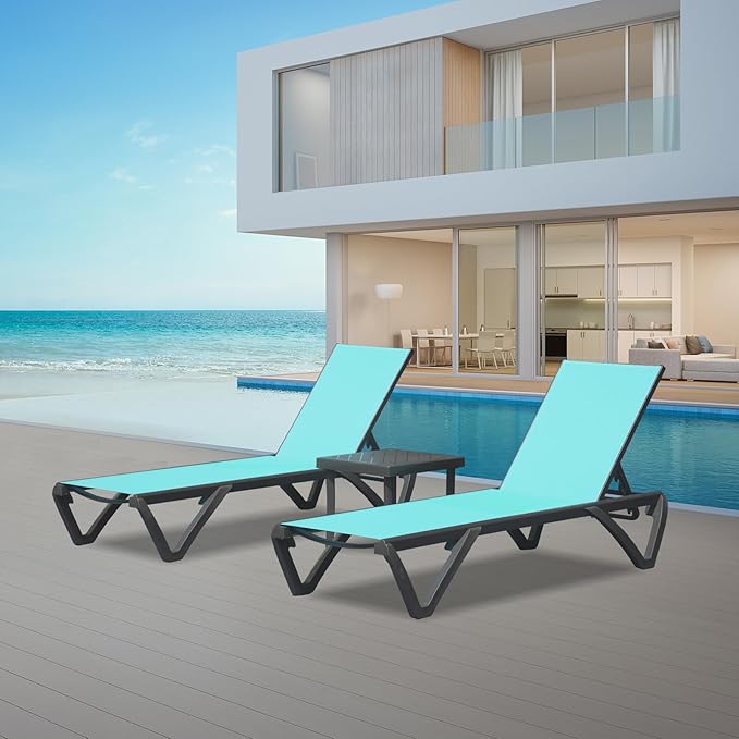 Domi Pool Lounge Chairs Set of 3, Aluminum Chaise Lounge Outdoor with Side Table - Photo 7