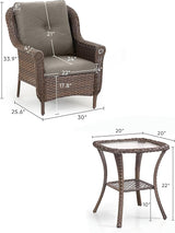 3 Piece Patio Brown Wicker Chairs with Side Table - Outdoor High Back Heavy Duty All-Weather Lawn Dining Rattan Chair - Photo 3