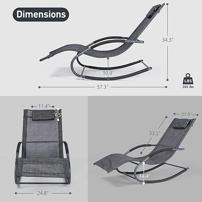 Outdoor Lounge Chairs with Removable Pillow, Pool Chaise Lounge Chairs Set of 2, Dark Grey