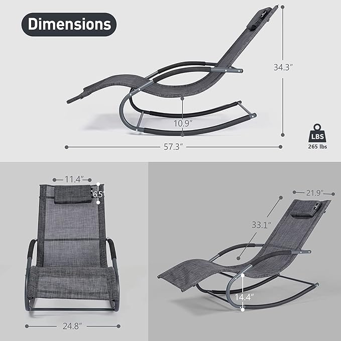 Outdoor Lounge Chair, Chaise Lounge for Patio & Lawn, Pool Lounge Chairs with Removable Pillow, Dark Grey - Photo 3