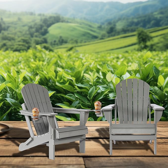 Folding Adirondack Chairs Set of 2, HDPE Wooden Textured Plastic Adirondack Chairs - Photo 7