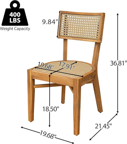 Christopher Knight Home Neeko Acacia Wood Patio Dining Chairs Set of 2, Wooden Outdoor Kitchen Side Chair, Wicker Garden Chair Set for Dining Table, Patio Furniture Extra Seat, Light Brown + Teak