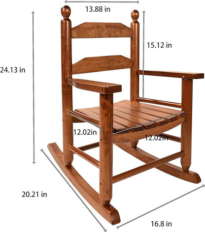 Toddler Rocking Chair Set of 2 Wooden Comfy Recliner Rocker for Kids Ages 3-6 Baby Lounge Chair Indoor Outdoor Girls Children’s Playroom Brown