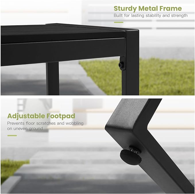 53" Outdoor Bench, 2 Pieces Patio Backless Garden Bench with Metal Frame & Faux Wood Seat for Porch, Entryway, Lawn, Backyard, Black