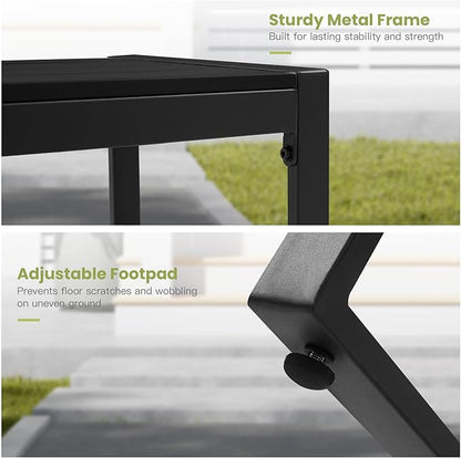 53" Outdoor Bench, 2 Pieces Patio Backless Garden Bench with Metal Frame & Faux Wood Seat for Porch, Entryway, Lawn, Backyard, Black