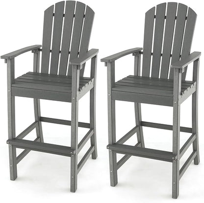 ORALNER Tall Adirondack Chairs, Set of 2 Outdoor High Back Balcony Chair, Weather Resistant HDPE Resin Plastic Bar Height Stools, 360 LBS Lifeguard Chair for Pool Patio Deck Backyard (2, Grey)