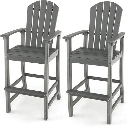 ORALNER Tall Adirondack Chairs, Set of 2 Outdoor High Back Balcony Chair, Weather Resistant HDPE Resin Plastic Bar Height Stools, 360 LBS Lifeguard Chair for Pool Patio Deck Backyard (2, Grey)