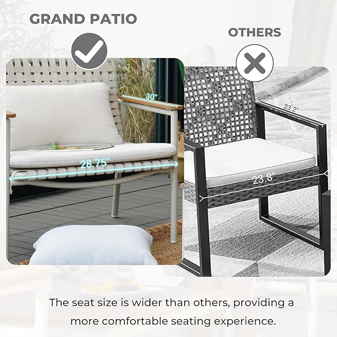 Grand patio 4-Piece Oversized Aluminum Patio Furniture Set, Extra Wide Wicker Sofa Set with E-Coated Faux Wood Grain Coffee Table and Water-Resistant Olefin Cushions