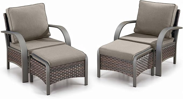 Belord 4 Pieces Wicker Patio Furniture Set Outdoor Patio Chairs with Ottomans All Weather Rattan Outdoor High Back Deep - Photo 1