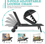 EROMMY Patio Chaise Lounge Chair Set of 2 with Table, Adjustable Backrest & Wheels - Photo 3