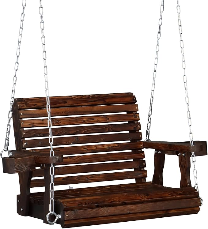 VINGLI Heavy Duty 440 LBS 1-Person Wooden Patio Porch Swing with Deeper Seat & Higher Backrest & Extra Cup Holder for - Photo 1