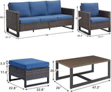 Rilyson Wicker Outdoor Patio Furniture Set - 6 Piece Patio Conversation Set with 2 Armrest Chairs, 2 Rattan Ottoman - Photo 2