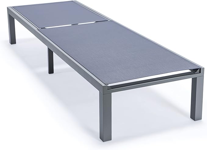 LeisureMod Marlin Aluminum Outdoor Chaise Lounge Chair (Set of 2) - Mesh Sling Fabric Seat Grey Aluminum Frame Beach, Pool Lounge Chair for Modern Patio Lawn, Garden and Backyard (Dark Grey)