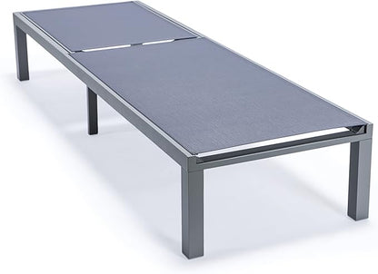 LeisureMod Marlin Aluminum Outdoor Chaise Lounge Chair (Set of 2) - Mesh Sling Fabric Seat Grey Aluminum Frame Beach, Pool Lounge Chair for Modern Patio Lawn, Garden and Backyard (Dark Grey)