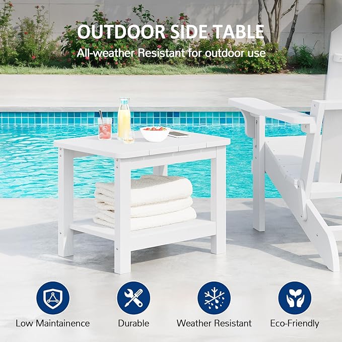 18" Outdoor Side Table, 2-Tier Patio Side Table, Weather Resistant, Easy Assembled - Photo 4
