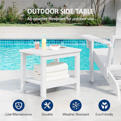 18" Outdoor Side Table, 2-Tier Patio Side Table, Weather Resistant, Easy Assembled, HIPS Adirondack Side Table for Backyard, Pool, Indoor