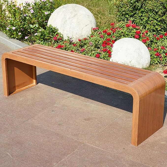 Patio Garden Bench, All-Weather Outdoor Bench, 2-3 Person Seat Backless Front Porch Bench, Outdoor Metal Garden Bench(Brown,100cm/39.4in)