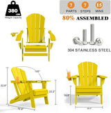 Folding Adirondack Chairs with Cup Holders, Set of 6 HDPE Plastic Outdoor Chairs, Weather Resistant, Real Wood Look - Photo 3