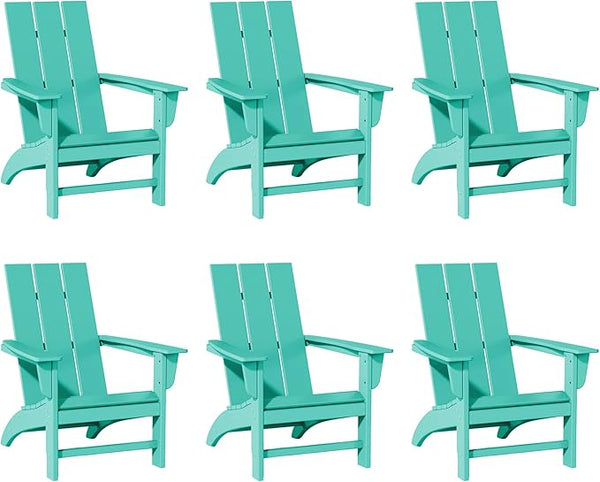 Poly Lumber Adirondack Chairs Set of 6, All-Weather Resistant Outdoor Patio Chairs, Look Like Wood