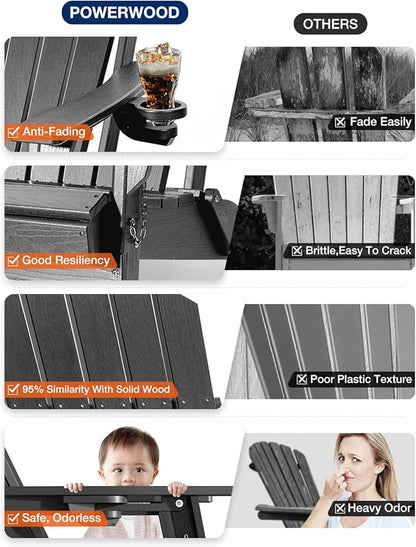 Adirondack Chair with Cup Holder: Adirondack Chairs set of 4 Plastic HDPE Material Furniture - Composite Fire Pit Chairs Foldable for Outdoor/Backyard/Garden/Lawn/Deck/Porch/Patio
