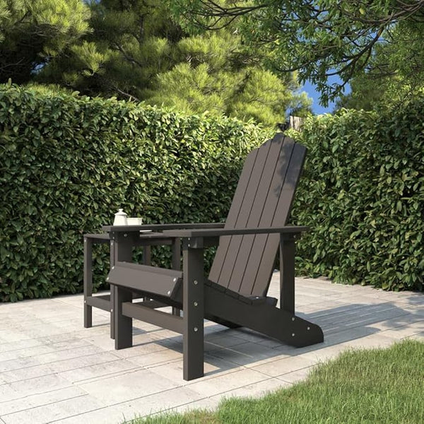 Durable HDPE Adirondack Chair in Anthracite Color with Slanted Backrest and Wide Armrests for Outdoor Patio Garden - Photo 1