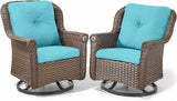 Patio Chairs Outdoor Swivel Glider - Set of 2 High Back Outside Brown Wicker Rattan Rocking Chair with Thick Cushion - Photo 1