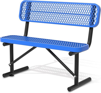48" Metal Park Benches for Outside - Blue Outdoor Benches Heavy Duty Garden Weatherproof Bench with Backrest, Buddy Bench for Schools,Commercial Benches for Shopping Mall, Store, Yard, Patio